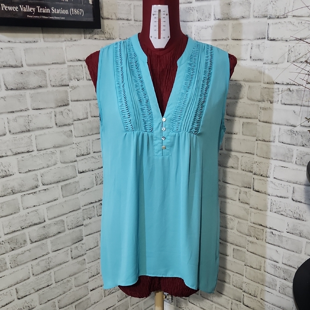 Gibson Latimer SZ M Sleeveless Blouse Aqua